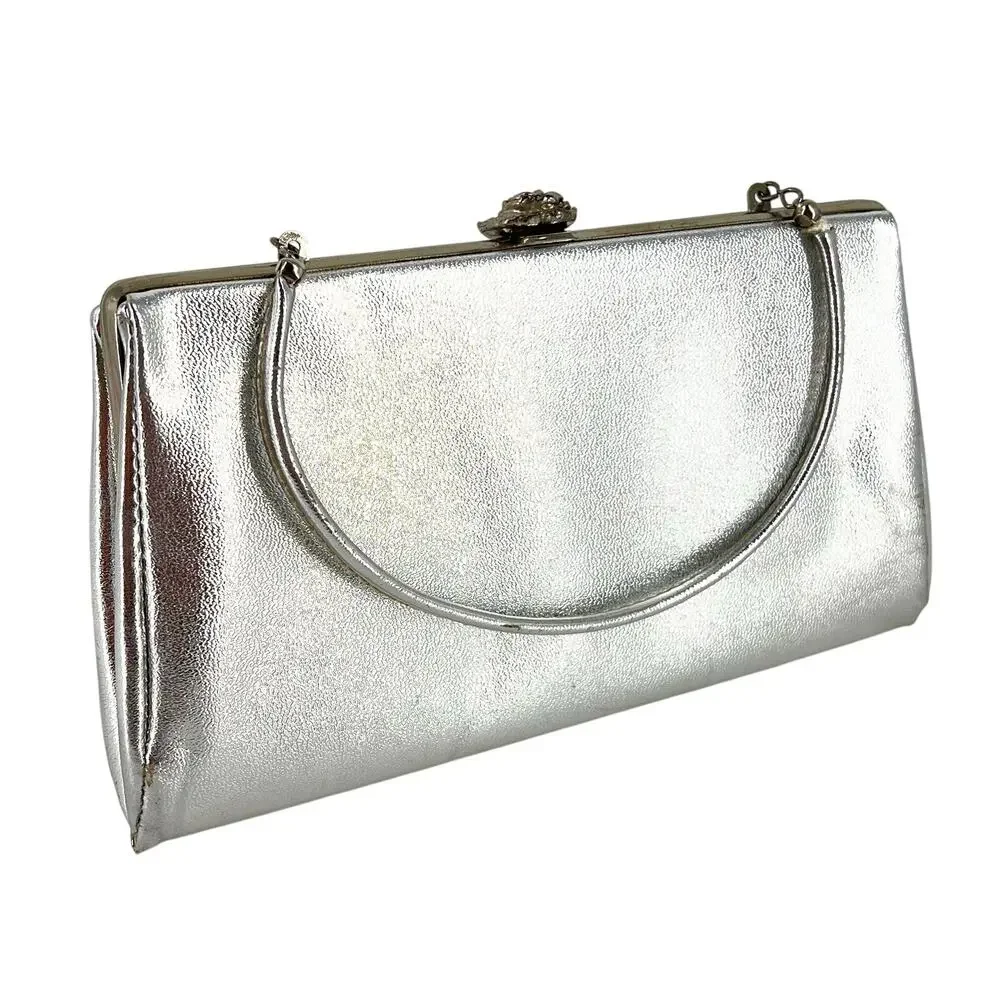 vintage silver metallic clutch evening bag